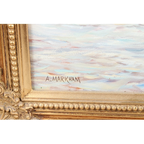 313 - A MARKHAM  Shipping off a coastline  oil on canvas  signed  39 x 49.5cm