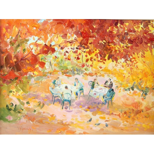 314 - JAMES HARRIGAN (1937)  'A View from the Bridge, Richmond'  oil on board  signed  36.5 x 49.5cm  purc... 