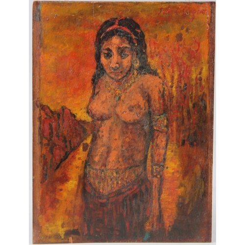 317 - SOUTH AMERICAN SCHOOL  Semi naked woman  oil on panel  unframed  29 x 21.5cm