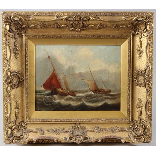 318 - MARITIME SCHOOL (19TH CENTURY)  Fishing boats at sea  oil on canvas  signed indistinctly  19.5 x 25c... 