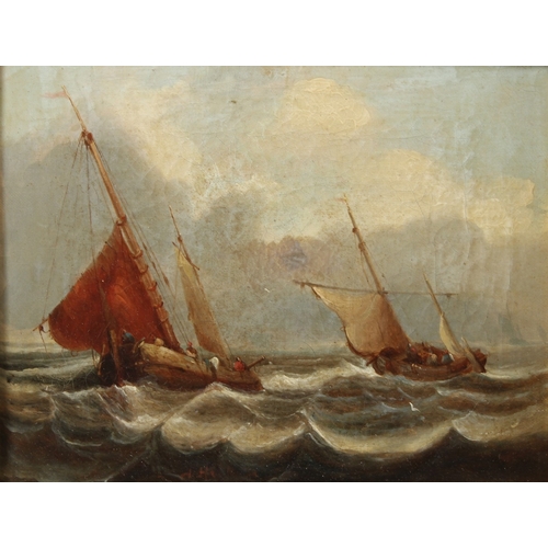 318 - MARITIME SCHOOL (19TH CENTURY)  Fishing boats at sea  oil on canvas  signed indistinctly  19.5 x 25c... 