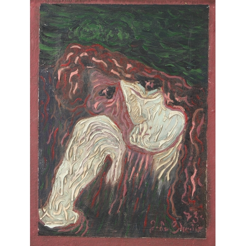 319 - POSSIBLY CONTINENTAL SCHOOL  Stylised portrait  impasto oil on board  signed indistinctly  45 x 33cm