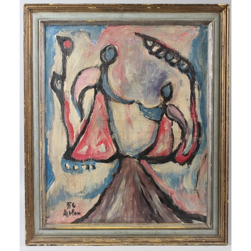 321 - POSSIBLY EUROPEAN SCHOOL  Two stylised figures in a landscape  oil on canvas  signed indistinctly  6... 