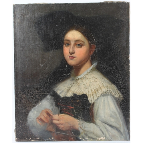 326 - MANNER OF EDUARDO ROSALES MARTINEZ  Head and shoulder portrait of a young woman  oil on canvas (a/f)... 