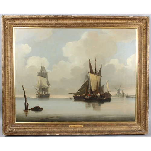 327 - FREDERICK CALVERT (c.1785-c.1845)  Shipping off a coast  oil on canvas  signed indistinctly  68 x 89... 