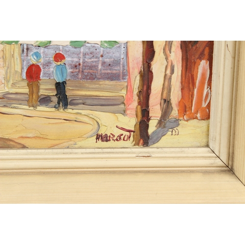 332 - MARGOT  'Riviera Scene'  in the manner of D'Oyly John  oil on board  signed  gallery label on backin... 