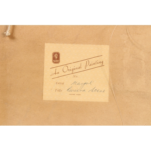 332 - MARGOT  'Riviera Scene'  in the manner of D'Oyly John  oil on board  signed  gallery label on backin... 