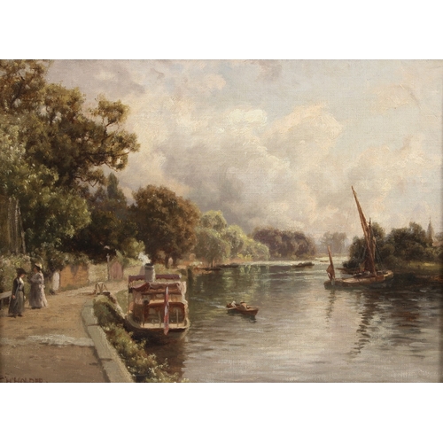 333 - EDWARD HENRY HOLDER (1847-1922)  River bank scene  oil on canvas  signed  21 x 28.5cm