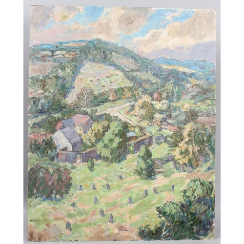 334 - ENGLISH SCHOOL (20TH CENTURY)  Landscape  oil on board  unframed  76.5 x 61cm