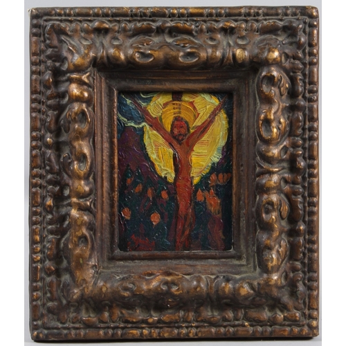 335 - EXPRESSIONIST SCHOOL  Crucifixion  oil on board  signed indistinctly  17 x 12.5cm