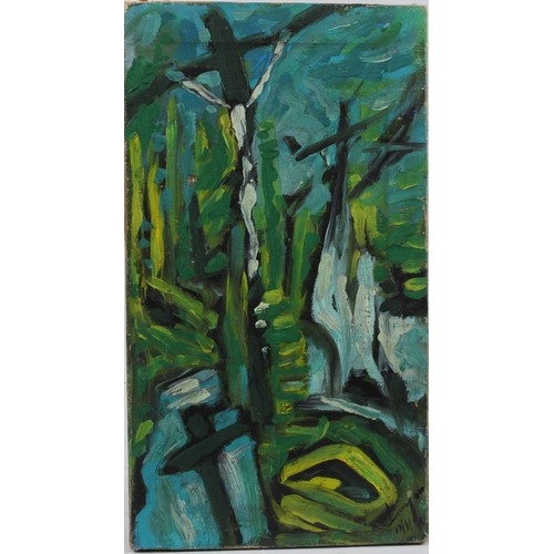 337 - EXPRESSIONIST SCHOOL  Crucifixion  oil on canvas  signed indistinctly  unframed  46 x 25.5cm