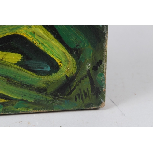 337 - EXPRESSIONIST SCHOOL  Crucifixion  oil on canvas  signed indistinctly  unframed  46 x 25.5cm