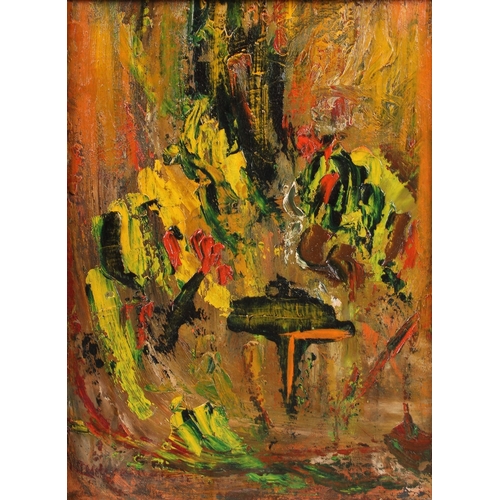 351 - POSSIBLY SOUTH EAST ASIAN SCHOOL (20TH CENTURY)  Abstract in hot colours  oil on canvas board  41 x ... 