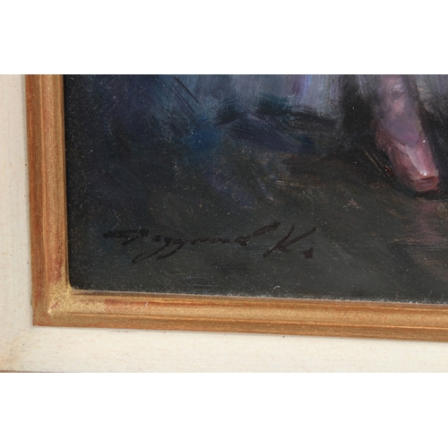 352 - KONSTANTIN RAZUMOV (1974 RUSSIAN)  Dancer tying her laces  oil on canvas  signed  Inscribed on the r... 