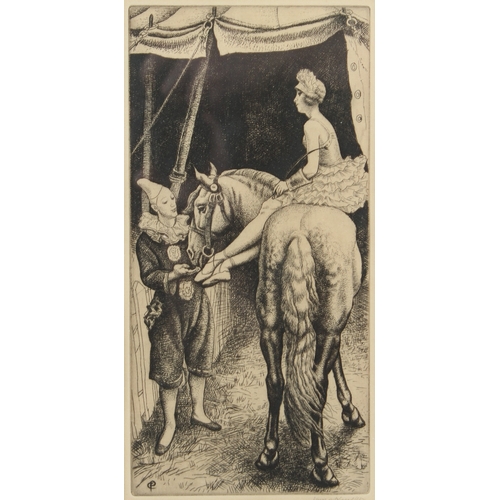 61 - LAURA KNIGHT (1877-1970)  Circus clown and acrobat rider  etching  signed in pencil  25.5 x 12.5cm