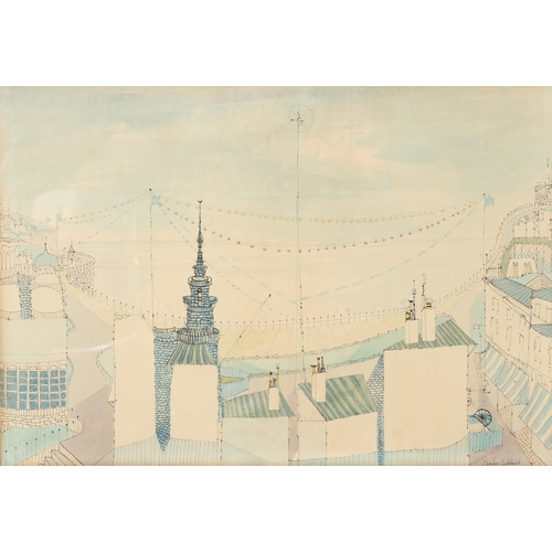 62 - PRESTON GODDARD (1928-2009)  Harbour view  and another coastal scene  two ink and wash drawings  bot... 