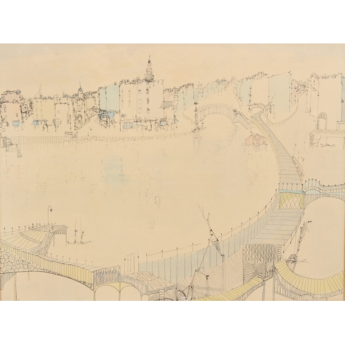 62 - PRESTON GODDARD (1928-2009)  Harbour view  and another coastal scene  two ink and wash drawings  bot... 