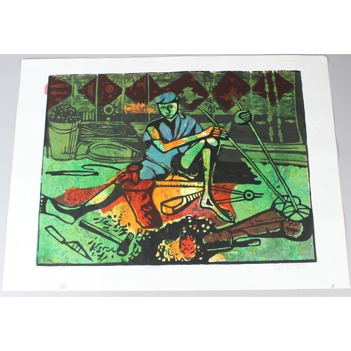 64 - BRUCE ONOBRAKPEYA (1932 NIGERIA)  'Alagbede (Blacksmith)'  serigraph / screenprint 8/75  signed and ... 