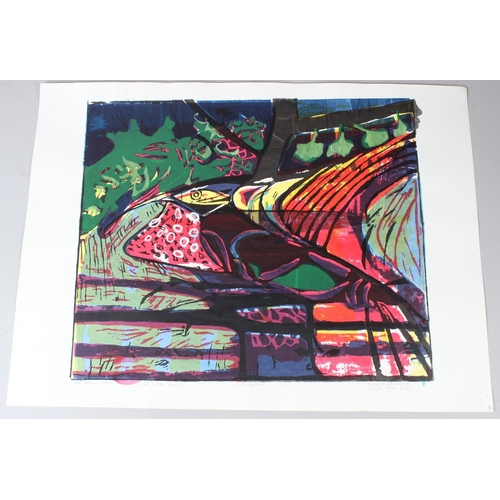 67 - BRUCE ONOBRAKPEYA (1932 NIGERIA)  'Ophran Etu (Bird in the Woods)'  serigraph / screenprint 14/75  s... 