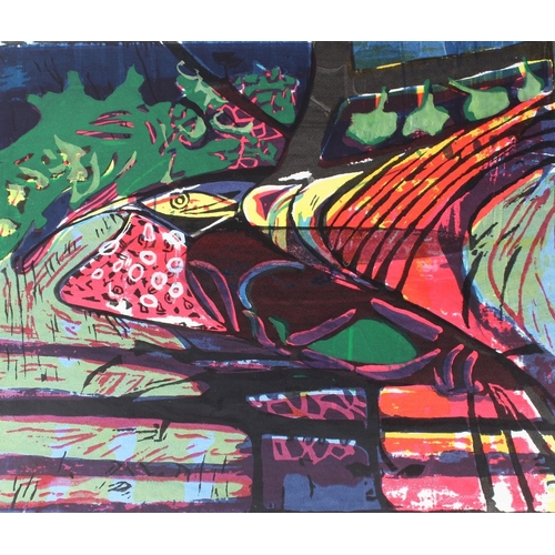 67 - BRUCE ONOBRAKPEYA (1932 NIGERIA)  'Ophran Etu (Bird in the Woods)'  serigraph / screenprint 14/75  s... 