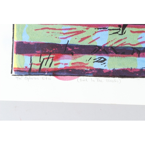 67 - BRUCE ONOBRAKPEYA (1932 NIGERIA)  'Ophran Etu (Bird in the Woods)'  serigraph / screenprint 14/75  s... 
