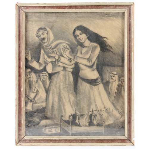 73 - YAHYA ALDARAJI (IRAQ 20TH CENTURY)  Ceremonial dancer and drummer  charcoal on paper  signed  51 x 4... 