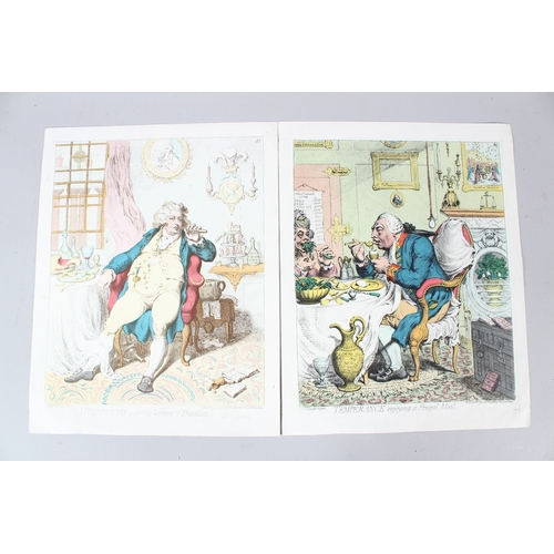 88 - AFTER JAMES GILLRAY  'Temperance enjoying a frugal meal'  and 'A Voluptuary under the horrors of dig... 