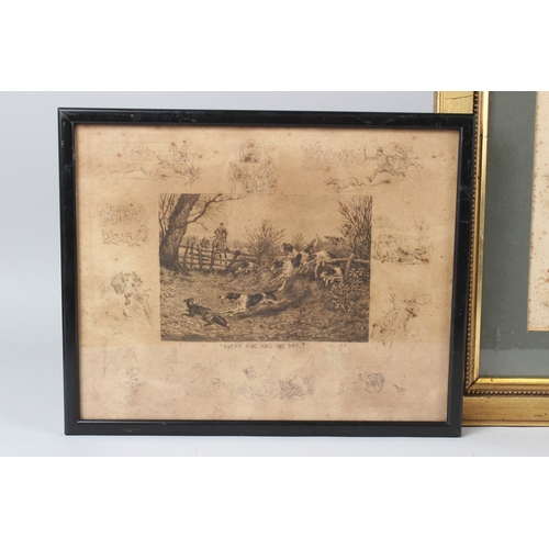 90 - FRANK PATON (1855-1909)  'Hunting Incidents'  signed engraving  25.5 x 20.5cm  and two other prints ... 