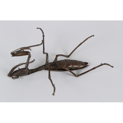22 - A LARGER JAPANESE OKIMONO ARTICULATED PRAYING MANTIS.  18cms long.