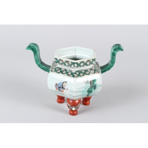 3 - A CHINESE QING DYNASTY FAMILLE VERTE PORCELAIN BURNER.  11cms high.