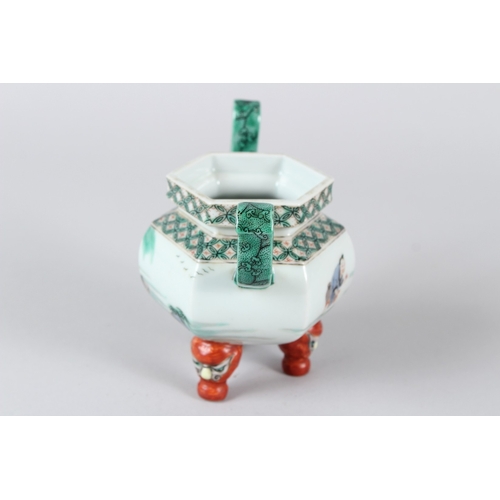 3 - A CHINESE QING DYNASTY FAMILLE VERTE PORCELAIN BURNER.  11cms high.