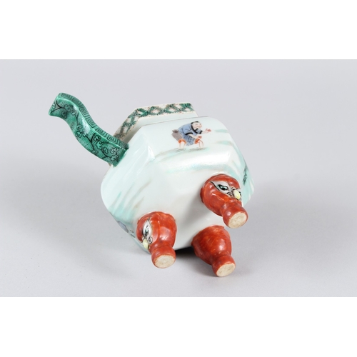 3 - A CHINESE QING DYNASTY FAMILLE VERTE PORCELAIN BURNER.  11cms high.
