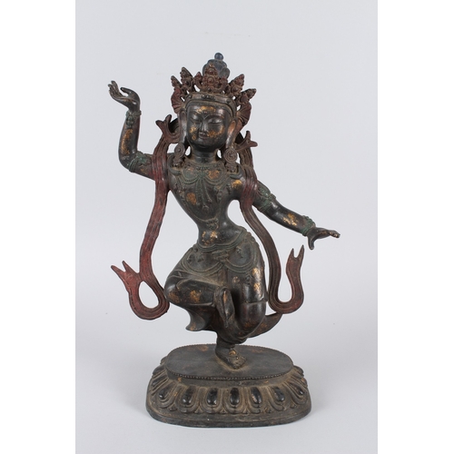 30 - A TIBETAN BUDDHISM TEMPLE BRONZE GILT TARA KWAN-YIN GODDESS BUDDHA STATUE.  41cms high.