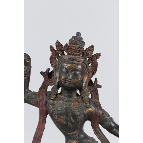 30 - A TIBETAN BUDDHISM TEMPLE BRONZE GILT TARA KWAN-YIN GODDESS BUDDHA STATUE.  41cms high.