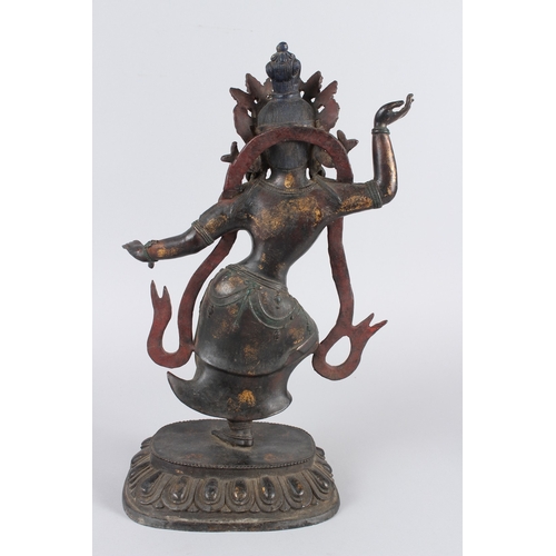 30 - A TIBETAN BUDDHISM TEMPLE BRONZE GILT TARA KWAN-YIN GODDESS BUDDHA STATUE.  41cms high.