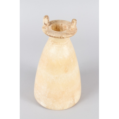 35 - AN EGYPTIAN ALABASTER SITULA, NEW KINGDOM, Circa. 1550-1070 BC, with ring handles to the circular to... 