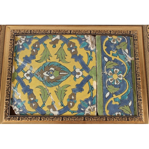 46 - A 19TH CENTURY SAFAVID POTTERY TILE, with similar border tile, both with stylised floral decoration,... 