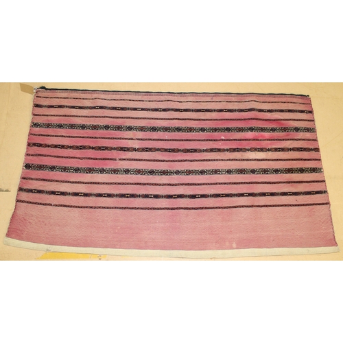 51 - A PERSIAN SADDLE BAG, LATE 19TH CENTURY, pink ground, with striped decoration.  152cms x 84cms.