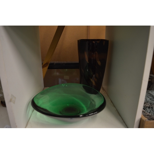 86 - Studio glass bowl and vase.
