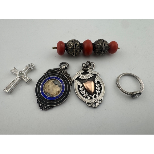 Antique Hallmarked Silver & Gold Pocket Watch Chain Fob Ring cross