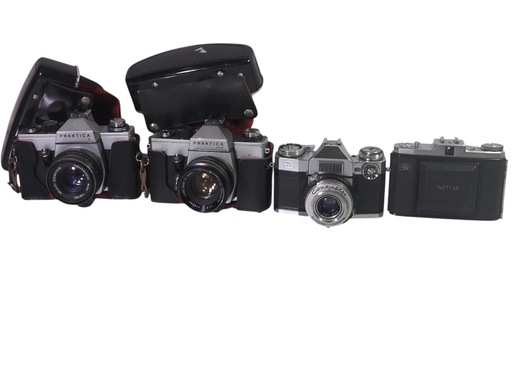 Four Vintage Cameras Two Praktica Zeiss Ikon Contaflex And Nettar