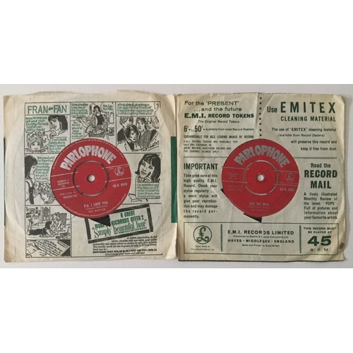 84 - Beatles Red Parlophone 7” Vinyl 45rpm Singles. These 2 records are in fantastic hardly played condit... 