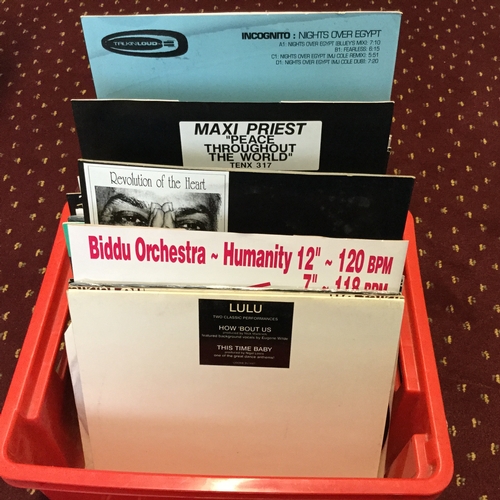 218 - Box Of 12” Demo’s Vinyl Soul / Dance Related Singles. Here we have a box containing demo’s from an e... 