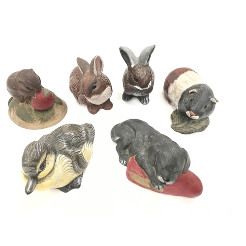 85 - Poole Pottery painted stoneware animals by Barbara Linley-Adams to include Vole with strawberry, Gui... 