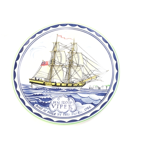87 - Poole Pottery H.M. Sloop Viper charger by Arthur Bradbury and painted by Nellie Blackmore in 1976, 1... 