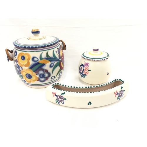 94 - Poole Pottery Carter Stabler Adams ED pattern biscuit barrel with matching lid by Ruth Pavely togeth... 
