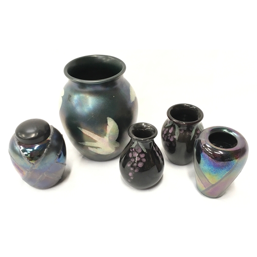 113 - Poole Pottery living glaze vase, together with a small ginger jar and cover plus 3 vases.