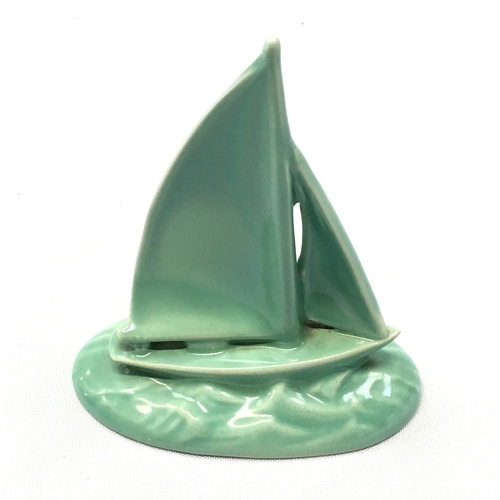 152 - Poole Pottery 1930s small yacht in a picotee green glaze 4.5