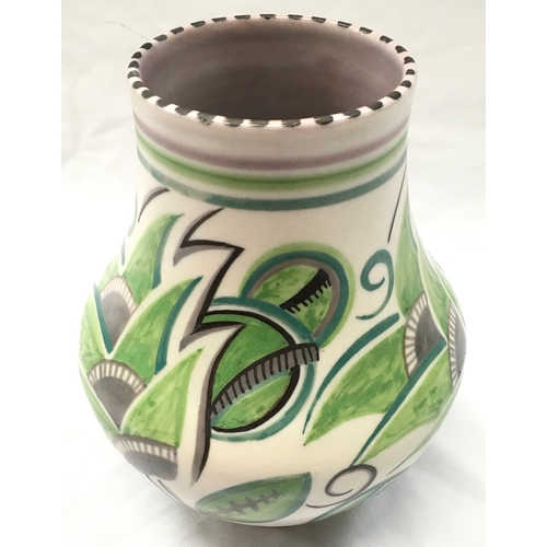 166 - Poole Pottery shape 203 GPA pattern art deco vase with green and grey stylised leaves and flowers. 4... 
