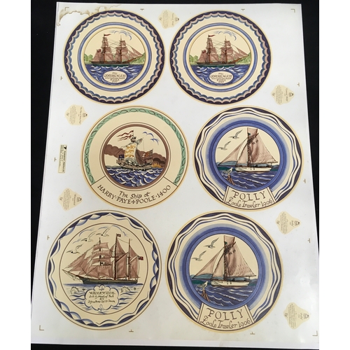 170 - Poole Pottery large sheet/poster depicting ship plates artwork. 33.5